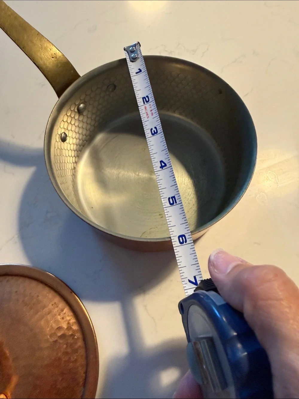 Vintage Copper-Finish Hammered Saucepan with Lid - brass Handle